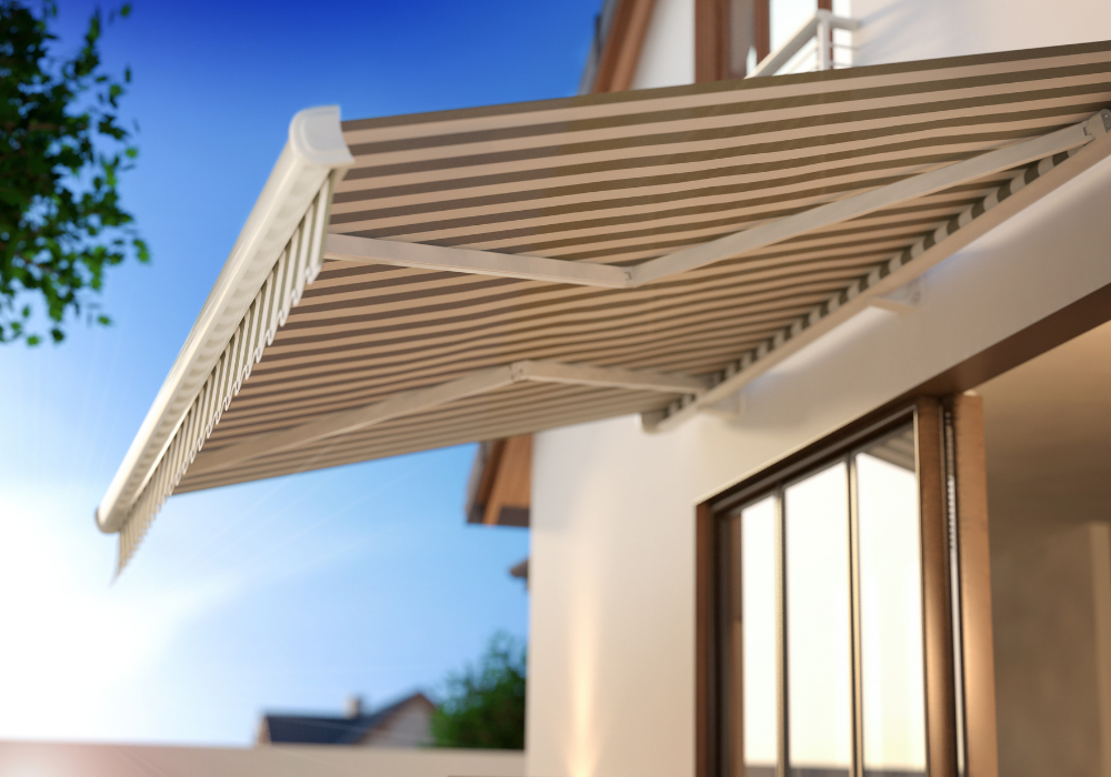 awning coming from the side of a house in a warm climate