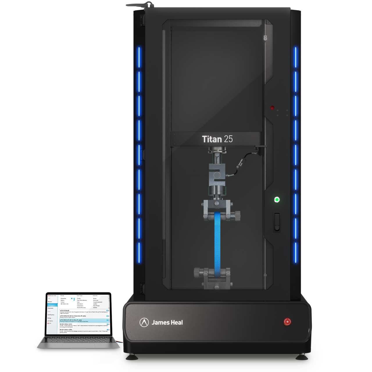 James Heal Titan 25 universal testing machine, pictured with guard, 25 kN tensile and compressive strength tester