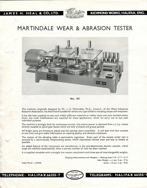 Martindale Wear and Abrasion Tester Early Leaflet