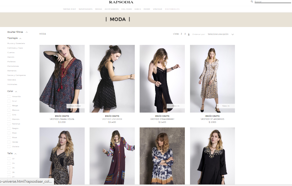 Rapsodia online store screenshot